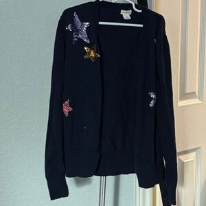 Navy Sequin Star Cardigan Sweater - Women